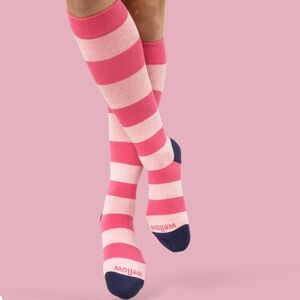 Vibrant Pink and White Striped Knee-High Socks